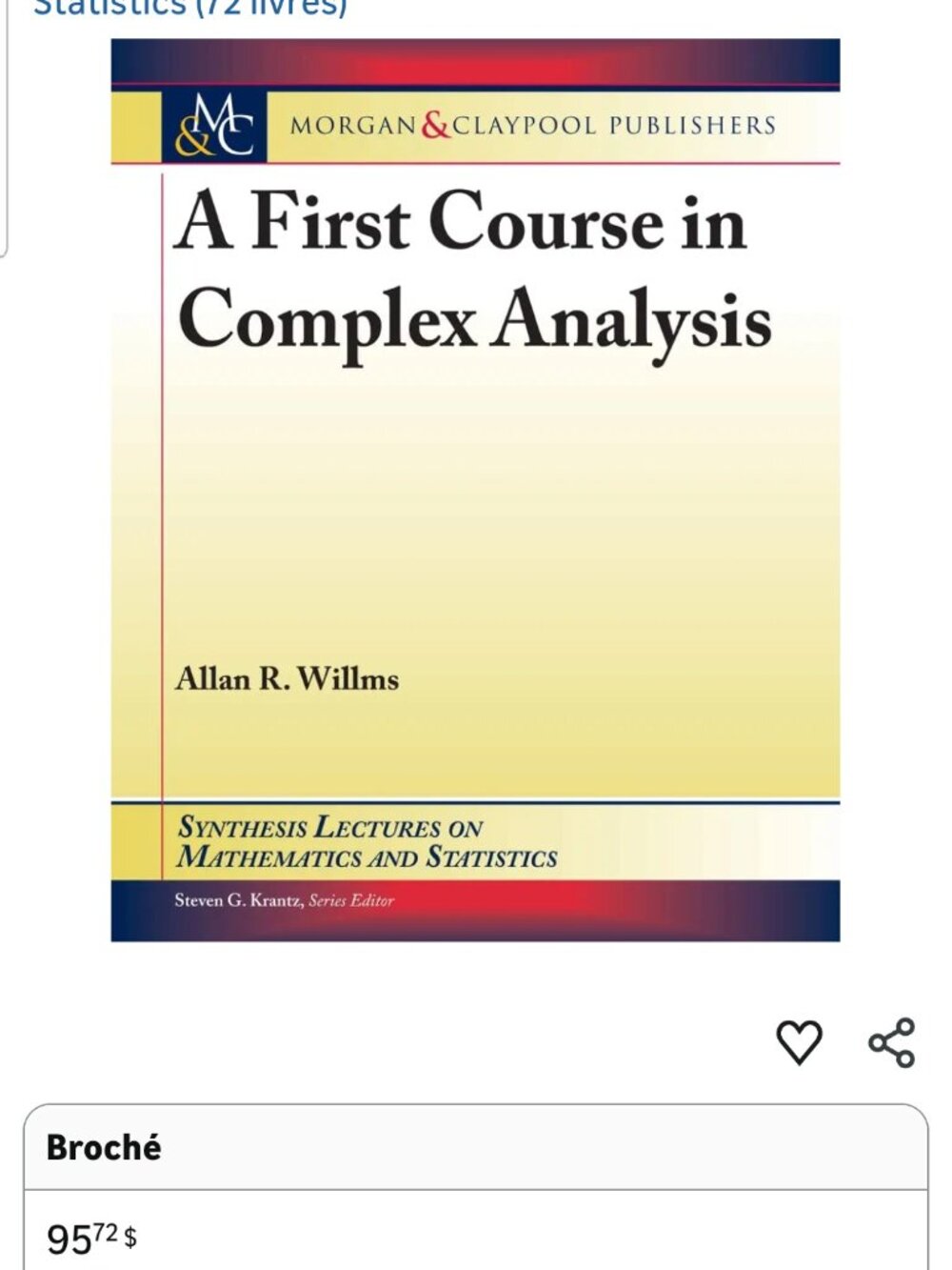 A First Course in Complex Analysis Allan R. Willms Paperback Book English Soft